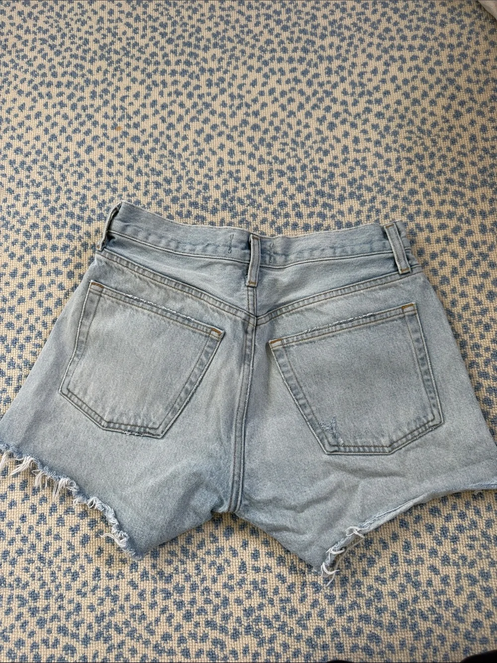 Agolde Light Wash High-Rise Cutoff Denim Shorts - Parker Long